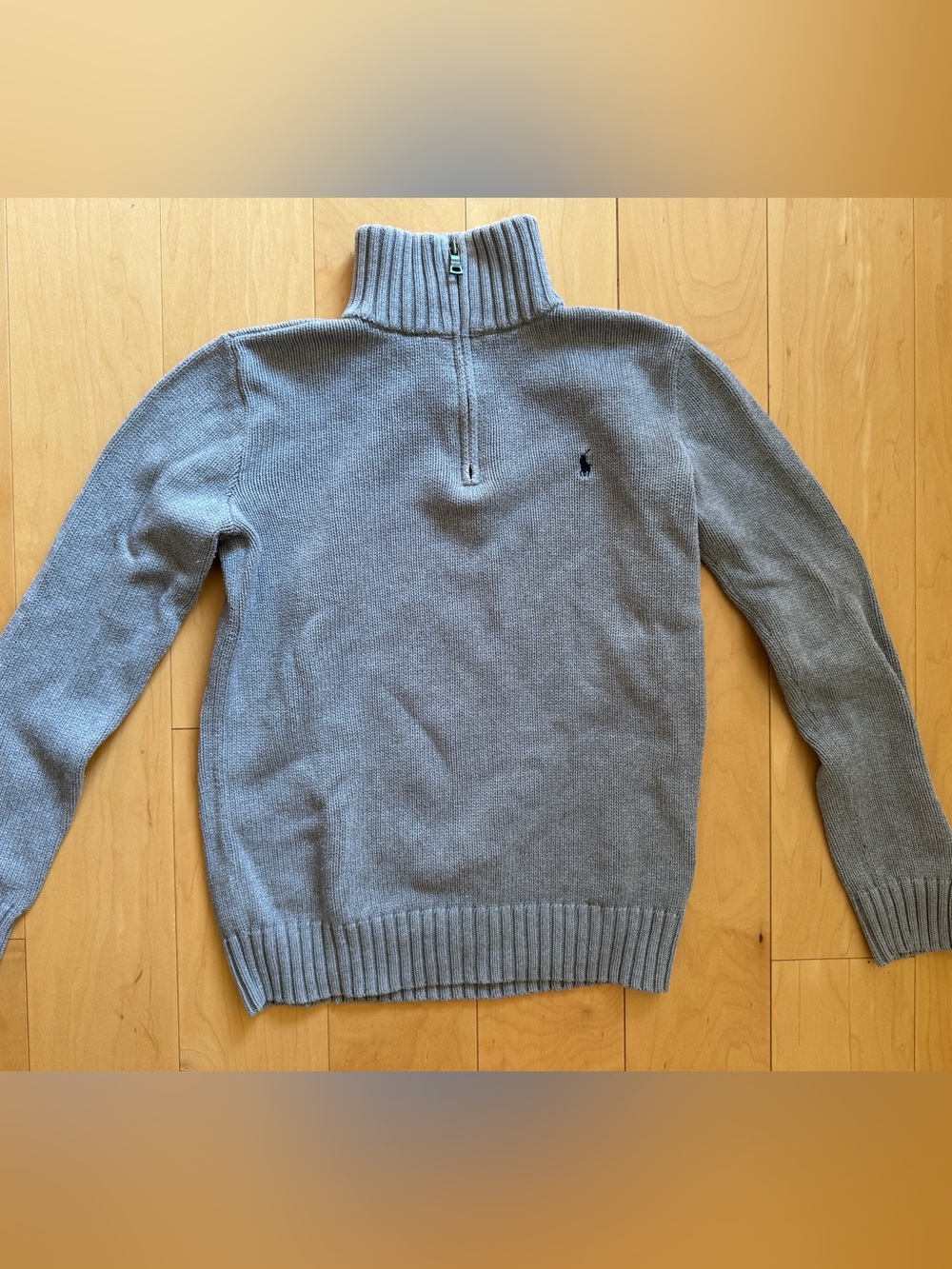 POLO RALPH LAUREN 1/4 Zip 100% Cotton Gray sweater. Boys Yourh Large (14-16)